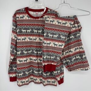 Place Holiday Men’s PJ Shirt & Pant Set Red Beige Aztec Reindeer Christmas